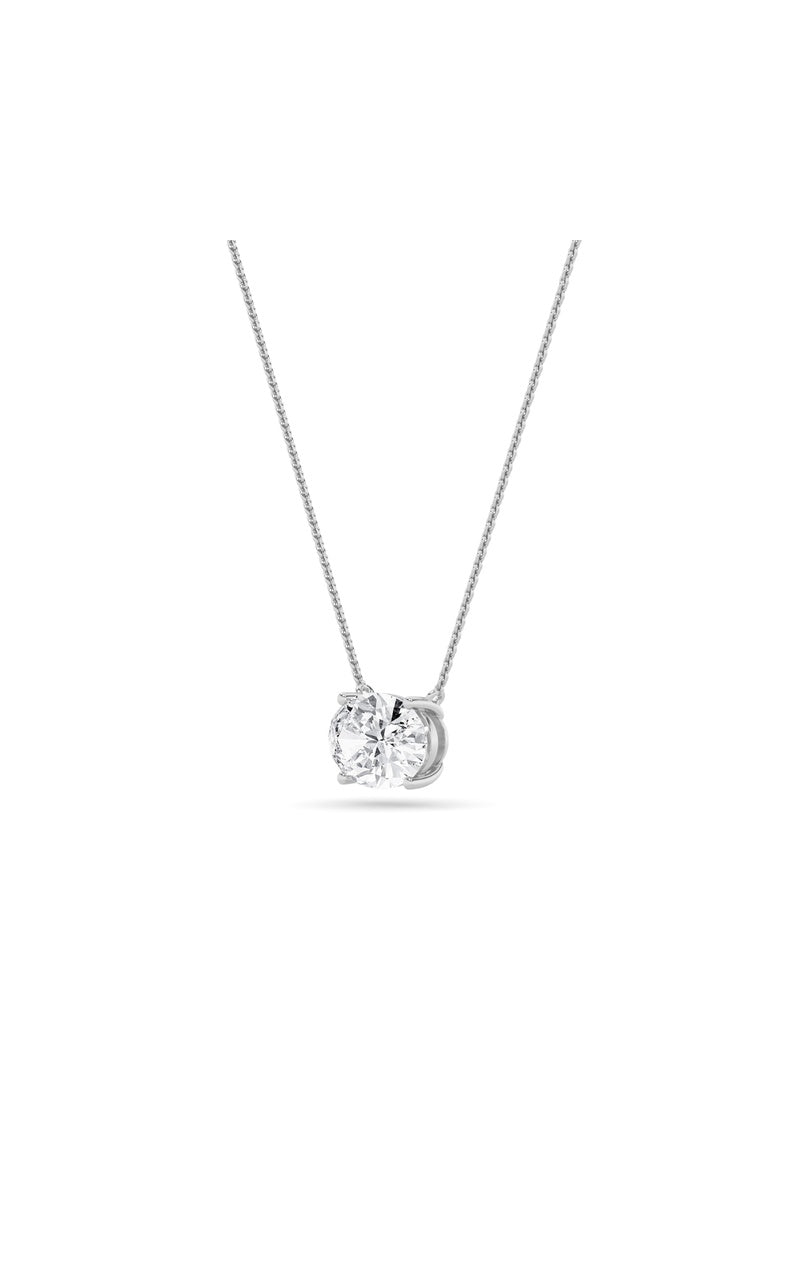 3Cttw Oval Shaped Lab Grown Diamond (F/VS) East West Solitaire Necklace in 14K Gold