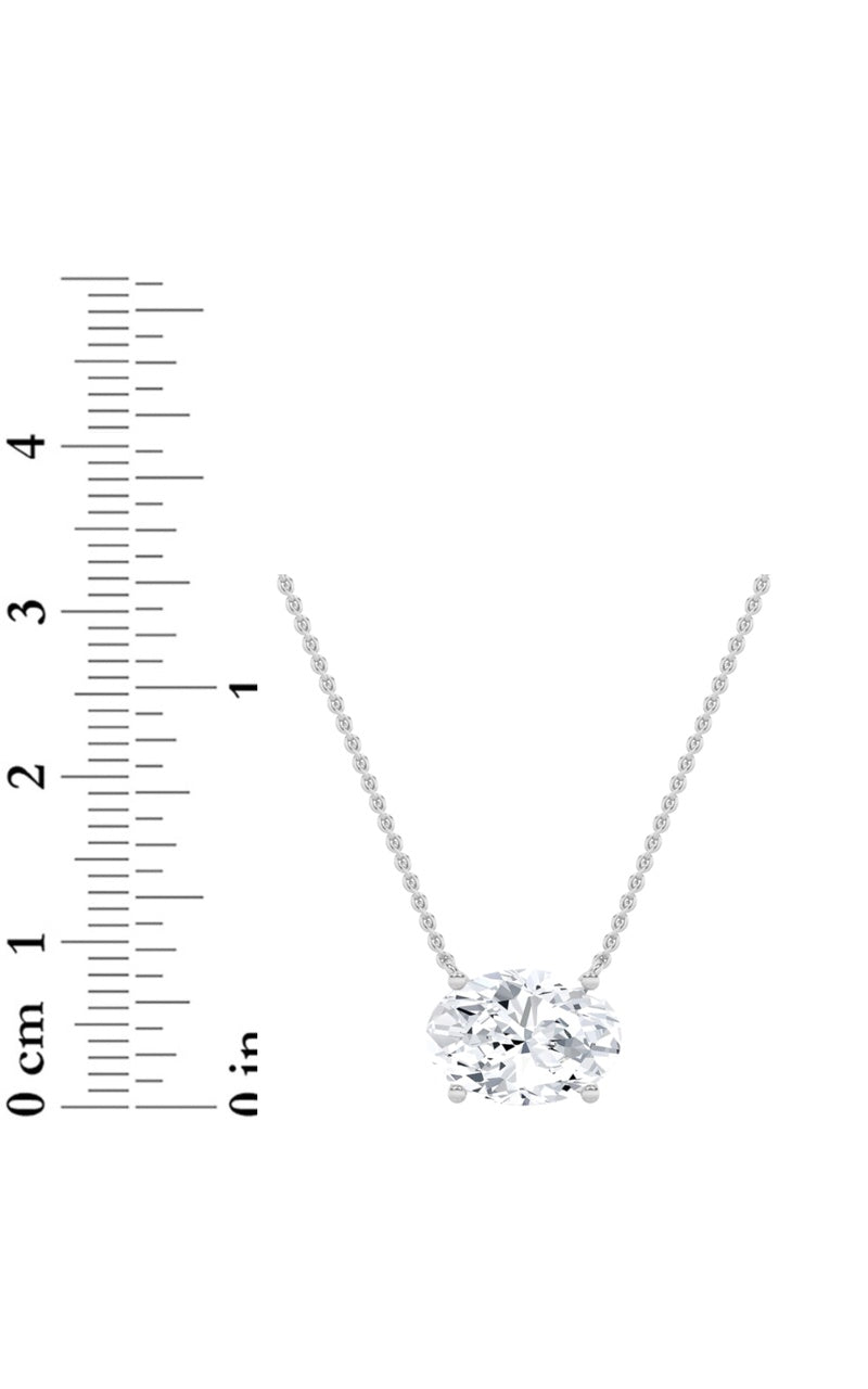 3CTW Oval Shaped Lab Grown Diamond (F/VS) East West Solitaire Necklace in 14K Gold