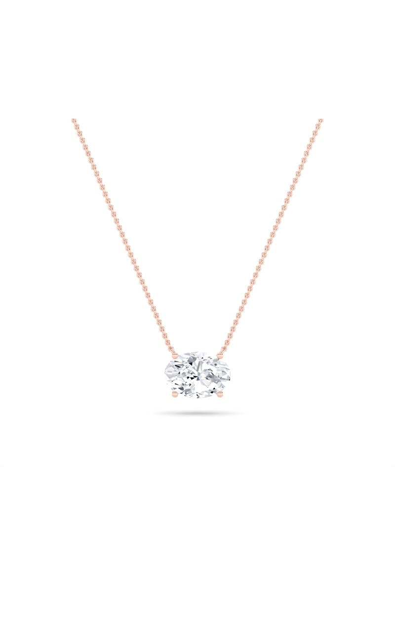3CTW Oval Shaped Lab Grown Diamond (F/VS) East West Solitaire Necklace in 14K Gold