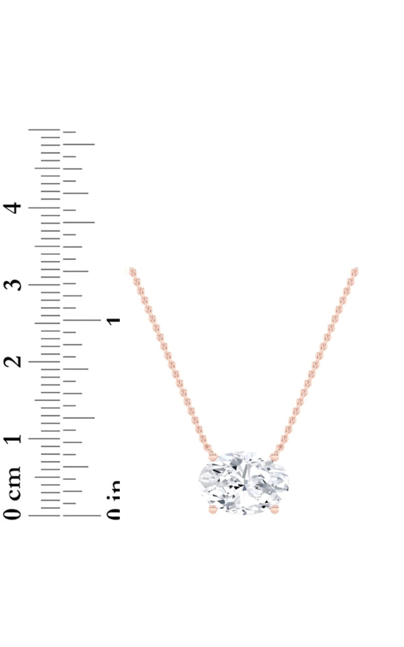 3CTW Oval Shaped Lab Grown Diamond (F/VS) East West Solitaire Necklace in 14K Gold