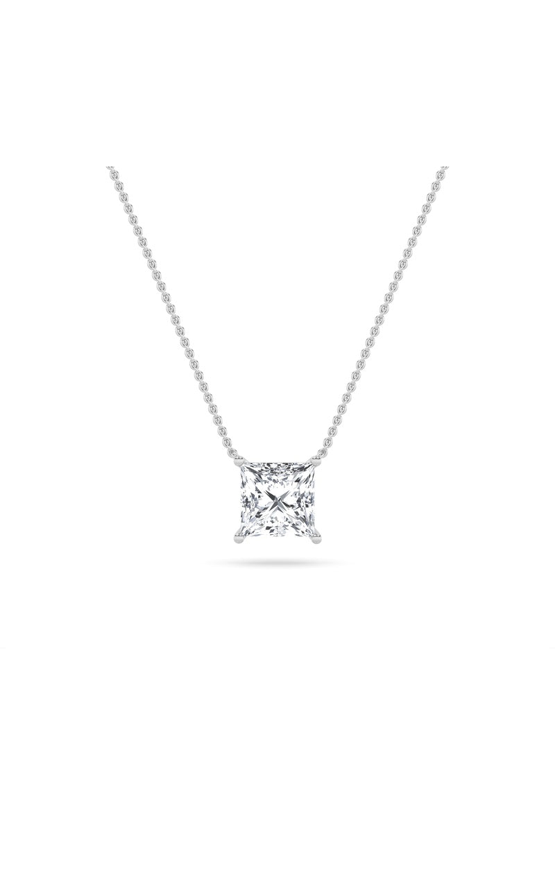 1Cttw Princess Shaped Lab Grown Diamond (F/VS) Solitaire Necklace in 14K Gold