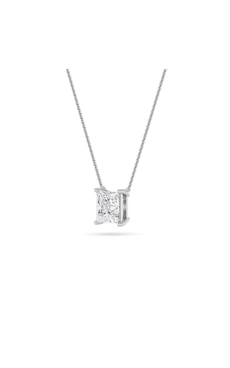1CTW Princess Shaped Lab Grown Diamond (F/VS) Solitaire Necklace in 14K Gold, 14K White Gold