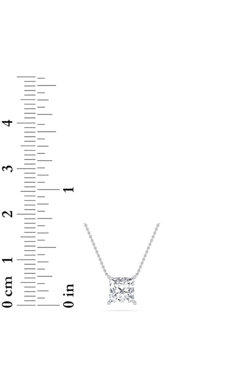 1CTW Princess Shaped Lab Grown Diamond (F/VS) Solitaire Necklace in 14K Gold, 14K White Gold