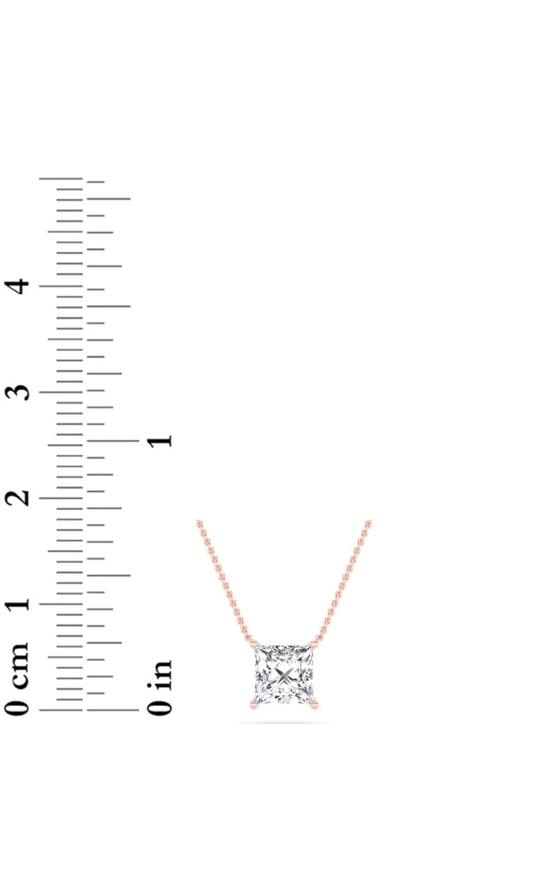 1CTW Princess Shaped Lab Grown Diamond (F/VS) Solitaire Necklace in 14K Gold, 14K Rose Gold