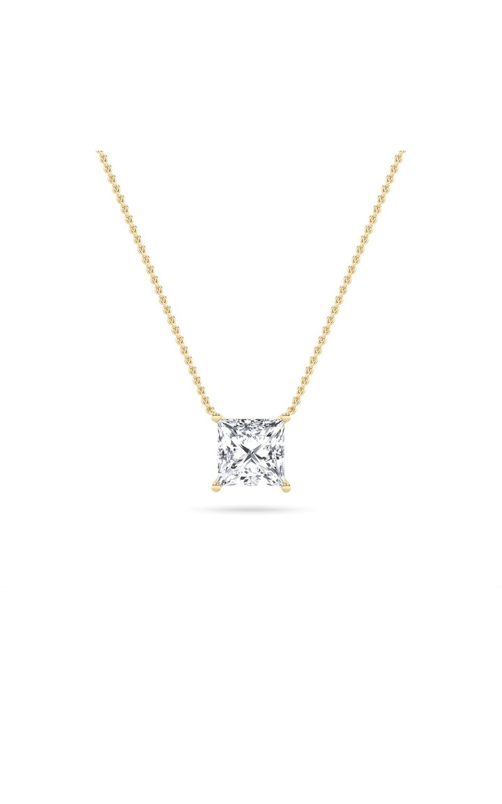2Cttw Princess Shaped Lab Grown Diamond (F/VS) Solitaire Necklace in 14K Gold