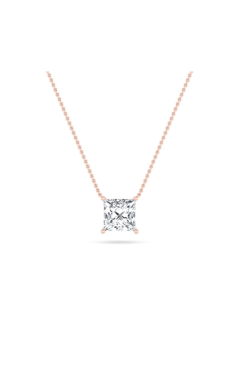 2Cttw Princess Shaped Lab Grown Diamond (F/VS) Solitaire Necklace in 14K Gold