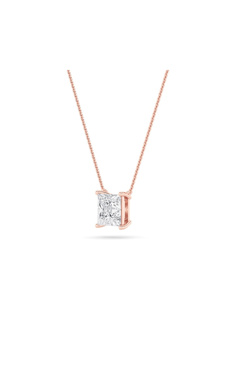 2Cttw Princess Shaped Lab Grown Diamond (F/VS) Solitaire Necklace in 14K Gold
