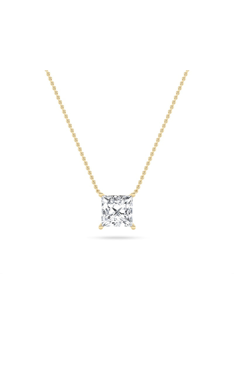 3Cttw Princess Shaped Lab Grown Diamond (F/VS) Solitaire Necklace in 14K Gold
