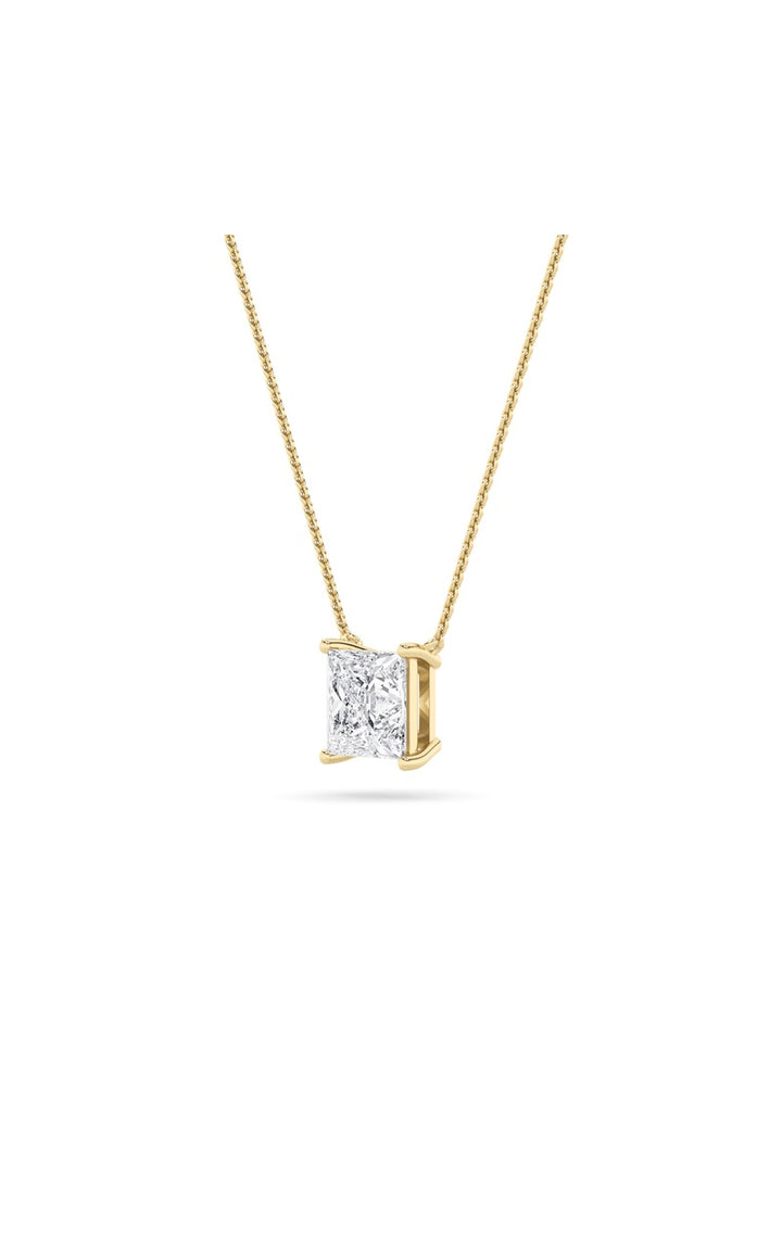 3CTW Princess Shaped Lab Grown Diamond (F/VS) Solitaire Necklace in 14K Gold