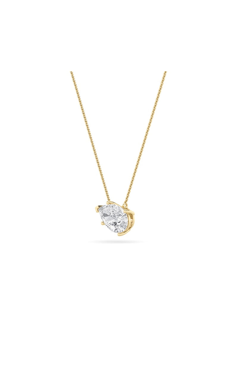 1Cttw Pear Shaped Lab Grown Diamond (F/VS) East West Solitaire Necklace in 14K Gold