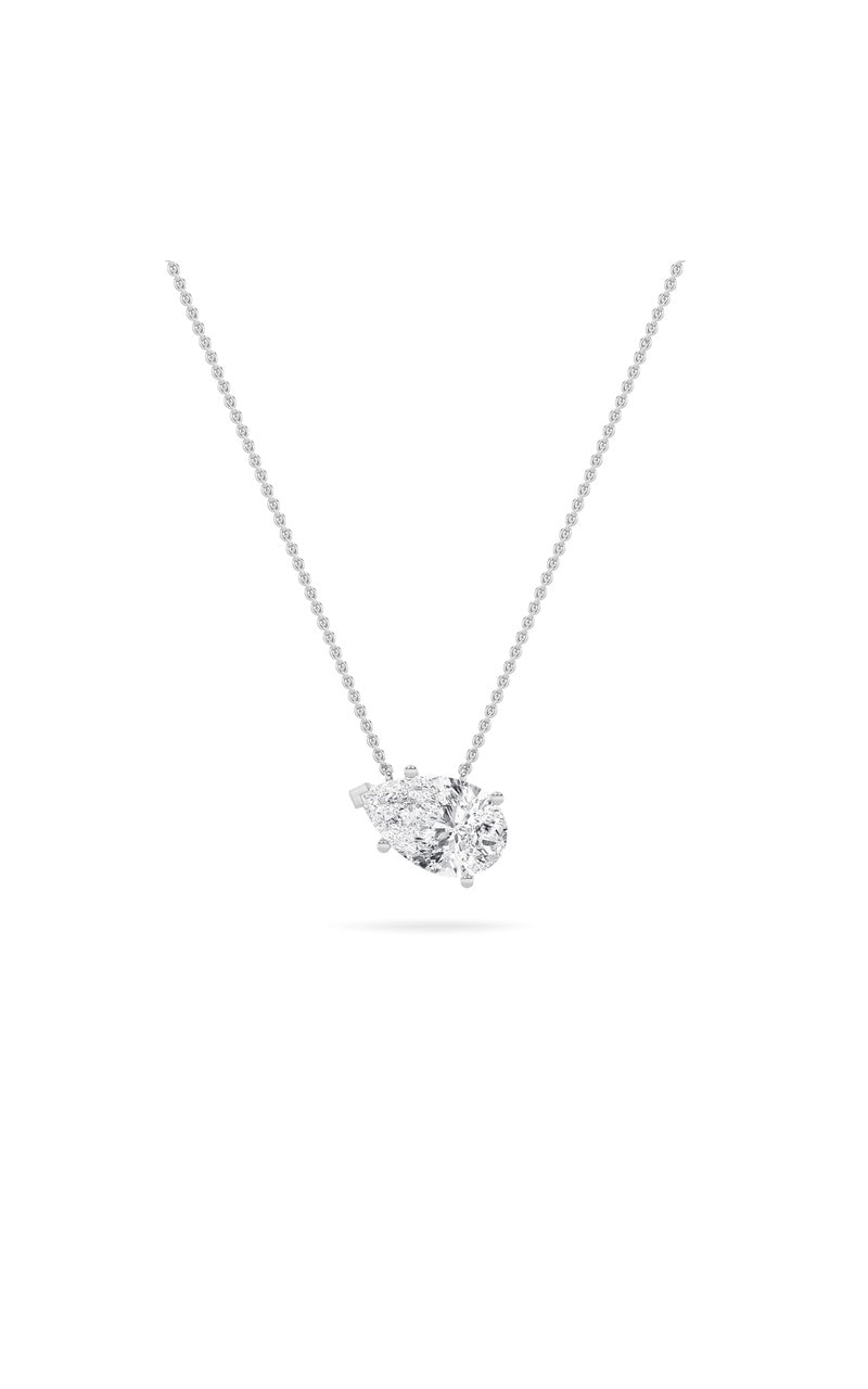 2Cttw Pear Shaped Lab Grown Diamond (F/VS) East West Solitaire Necklace in 14K Gold