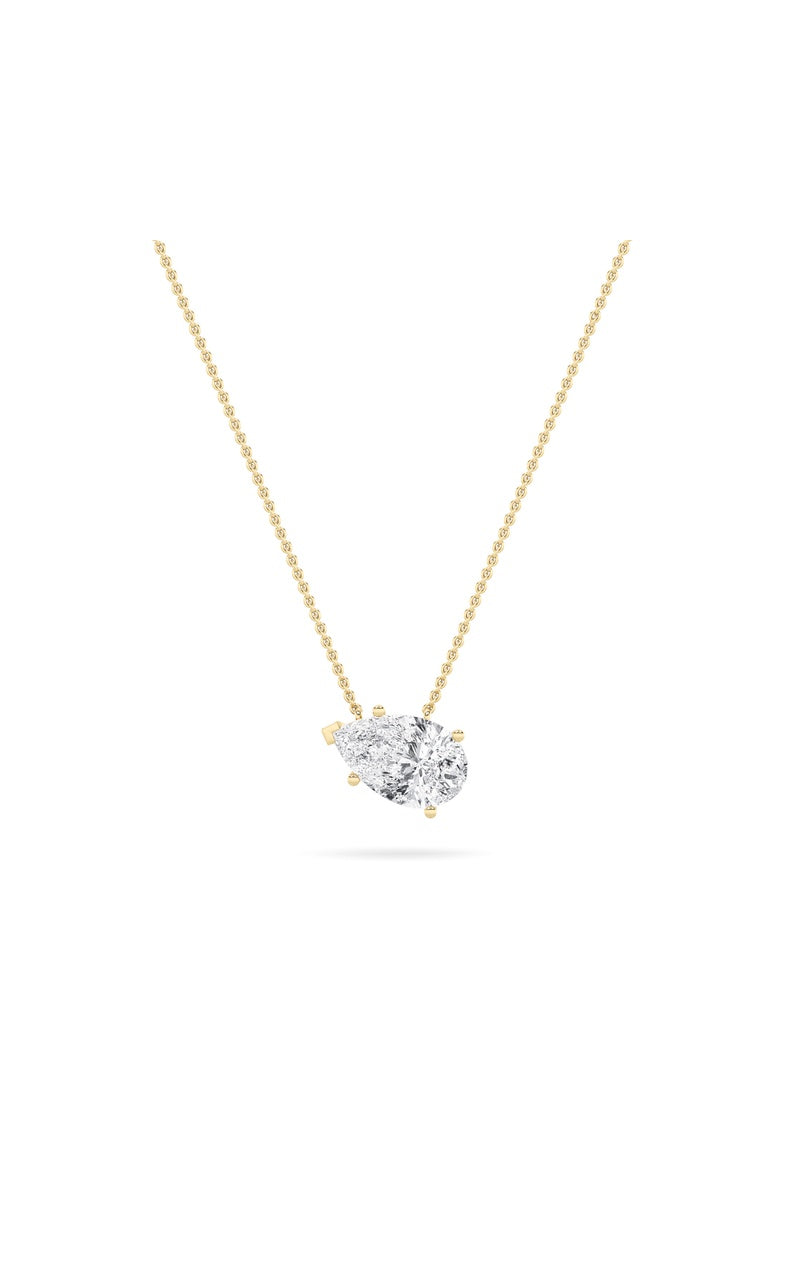 2Cttw Pear Shaped Lab Grown Diamond (F/VS) East West Solitaire Necklace in 14K Gold