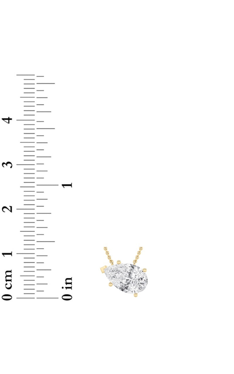 2Cttw Pear Shaped Lab Grown Diamond (F/VS) East West Solitaire Necklace in 14K Gold