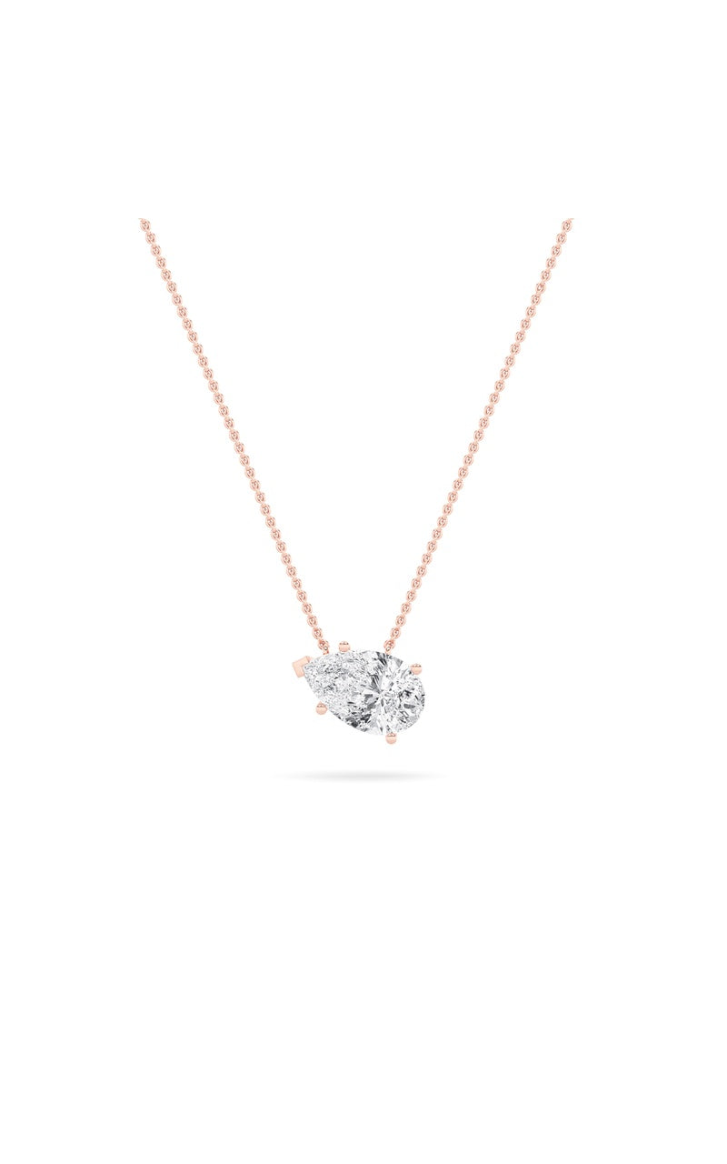 2Cttw Pear Shaped Lab Grown Diamond (F/VS) East West Solitaire Necklace in 14K Gold