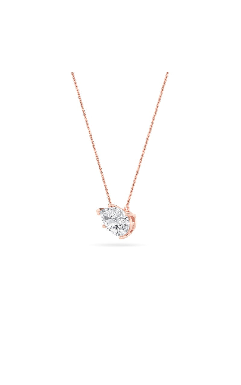 2Cttw Pear Shaped Lab Grown Diamond (F/VS) East West Solitaire Necklace in 14K Gold