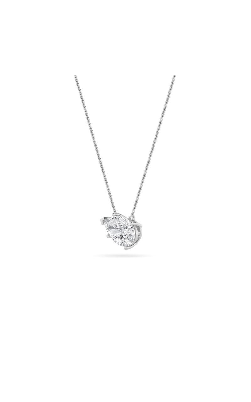 3Cttw Pear Shaped Lab Grown Diamond (F/VS) East West Solitaire Necklace in 14K Gold