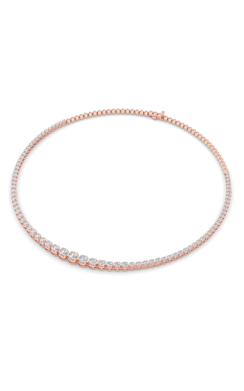 10CTW Round Shaped Lab Grown Diamond (F/VS) Graduating Half  Riviera Necklace in 14K Gold