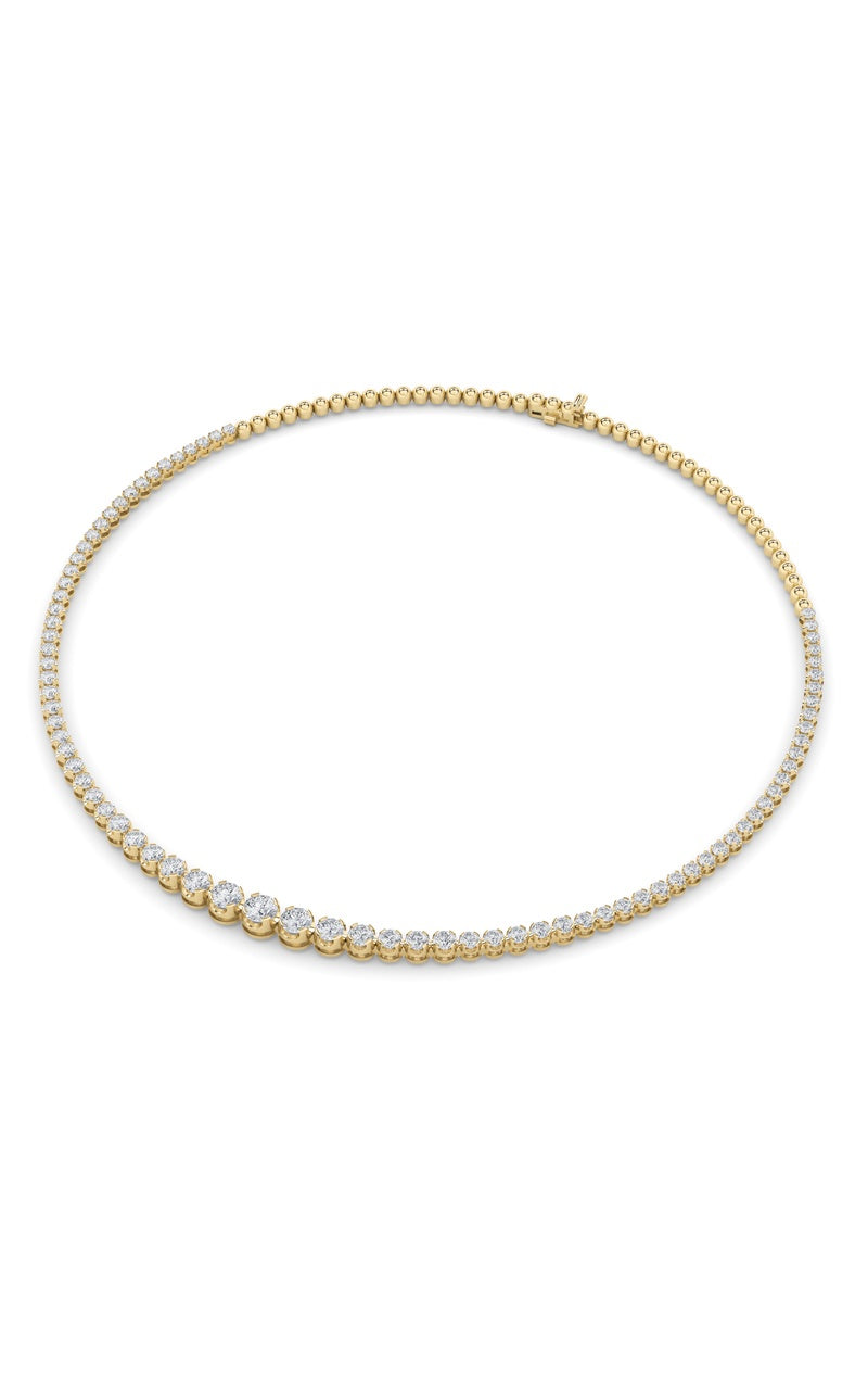 15CTW Round Shaped Lab Grown Diamond (F/VS) Graduating Half Riviera Necklace in 14K Gold