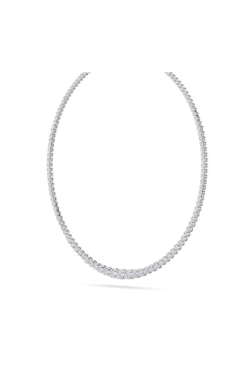 10CTW Round Shaped Lab Grown Diamond (F/VS) Graduating Full Riviera Necklace in 14K Gold