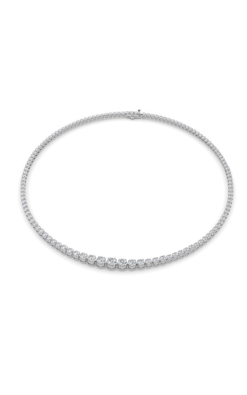 10CTW Round Shaped Lab Grown Diamond (F/VS) Graduating Full Riviera Necklace in 14K Gold