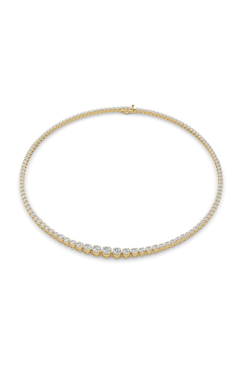 10Cttw Round Shaped Lab Grown Diamond (F/VS) Graduating Full Riviera Necklace in 14K Gold