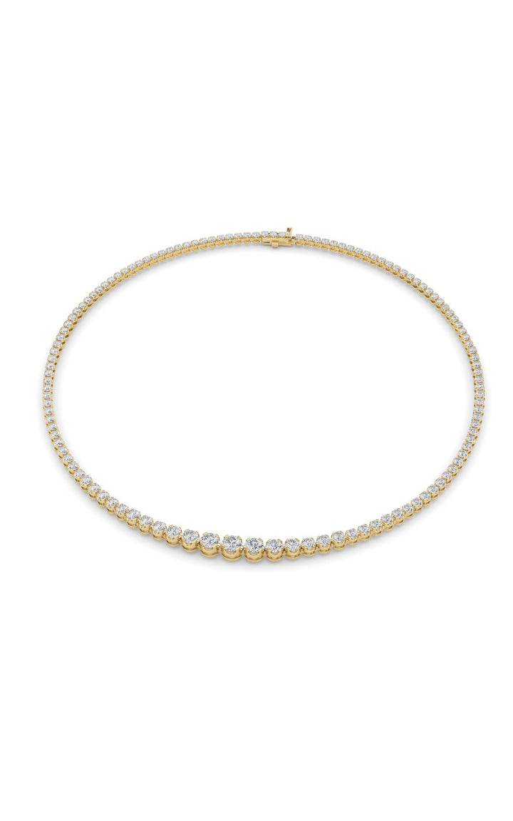 10Cttw Round Shaped Lab Grown Diamond (F/VS) Graduating Full Riviera Necklace in 14K Gold