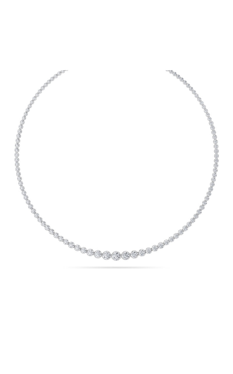 15CTW Round Shaped Lab Grown Diamond (F/VS) Graduating Full Riviera Necklace in 14K Gold