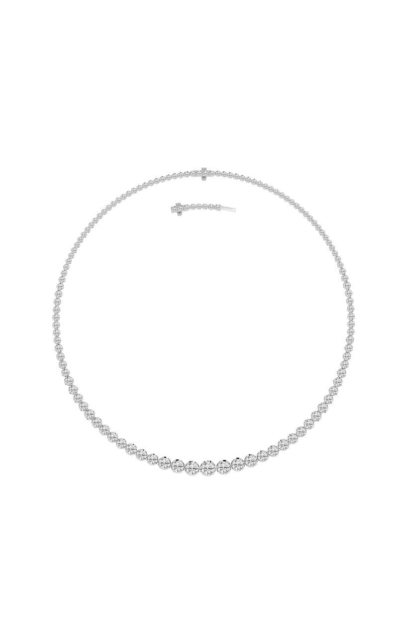 15Cttw Round Shaped Lab Grown Diamond (F/VS) Graduating Full Riviera Necklace in 14K Gold