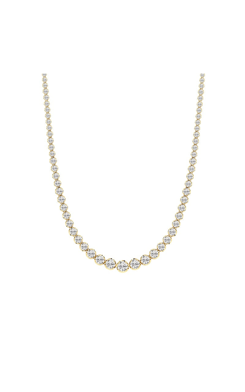 15Cttw Round Shaped Lab Grown Diamond (F/VS) Graduating Full Riviera Necklace in 14K Gold