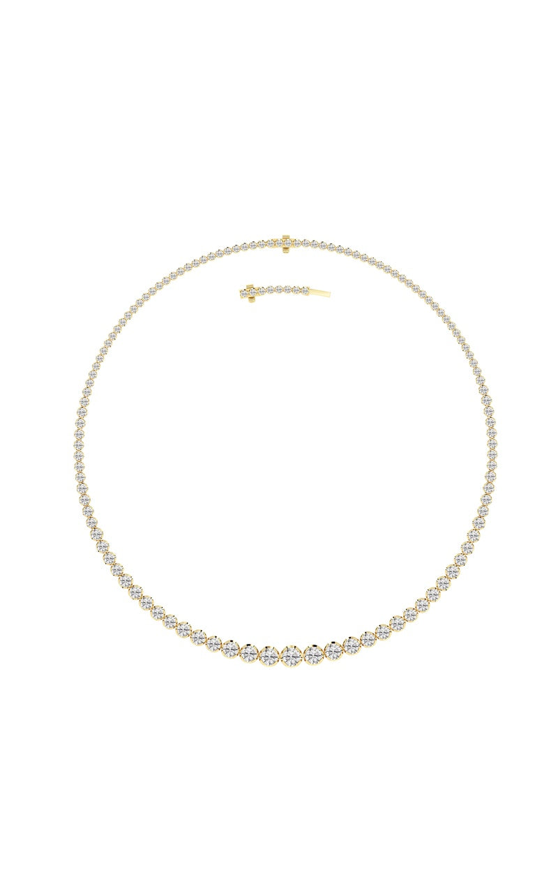 15Cttw Round Shaped Lab Grown Diamond (F/VS) Graduating Full Riviera Necklace in 14K Gold