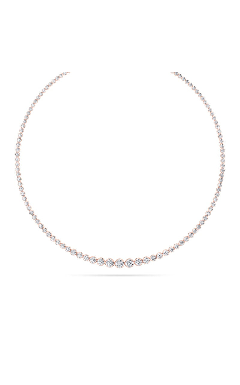 15CTW Round Shaped Lab Grown Diamond (F/VS) Graduating Full Riviera Necklace in 14K Gold