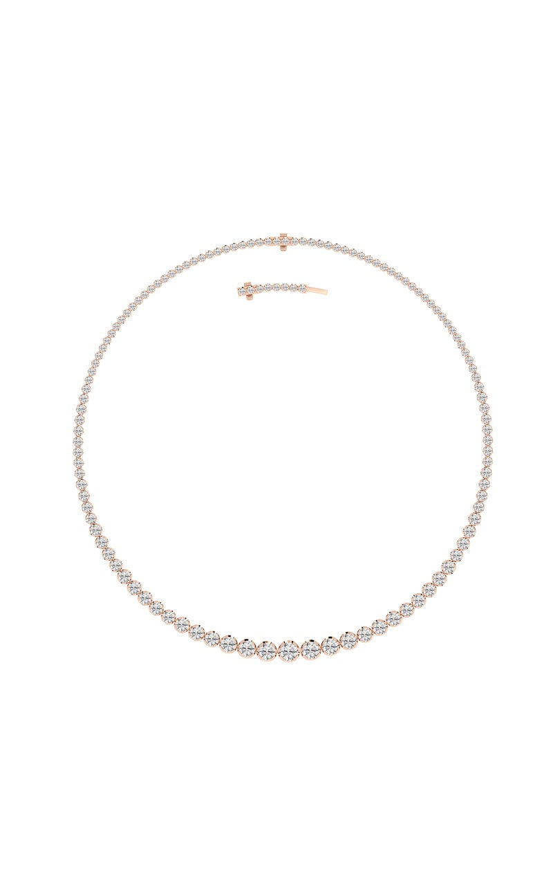 15Cttw Round Shaped Lab Grown Diamond (F/VS) Graduating Full Riviera Necklace in 14K Gold