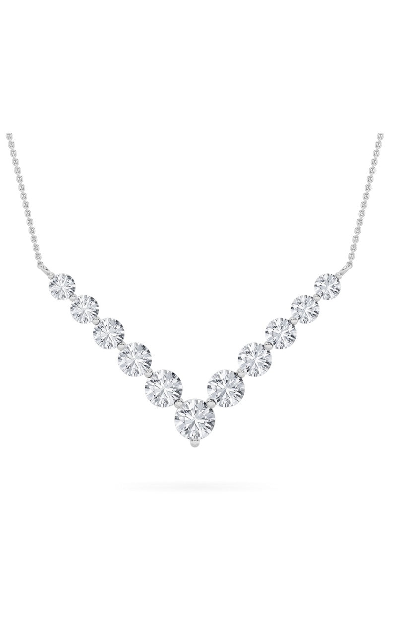 5CTW Round Shaped Lab Grown Diamond (F/VS) Graduating V Necklace in 14K Gold