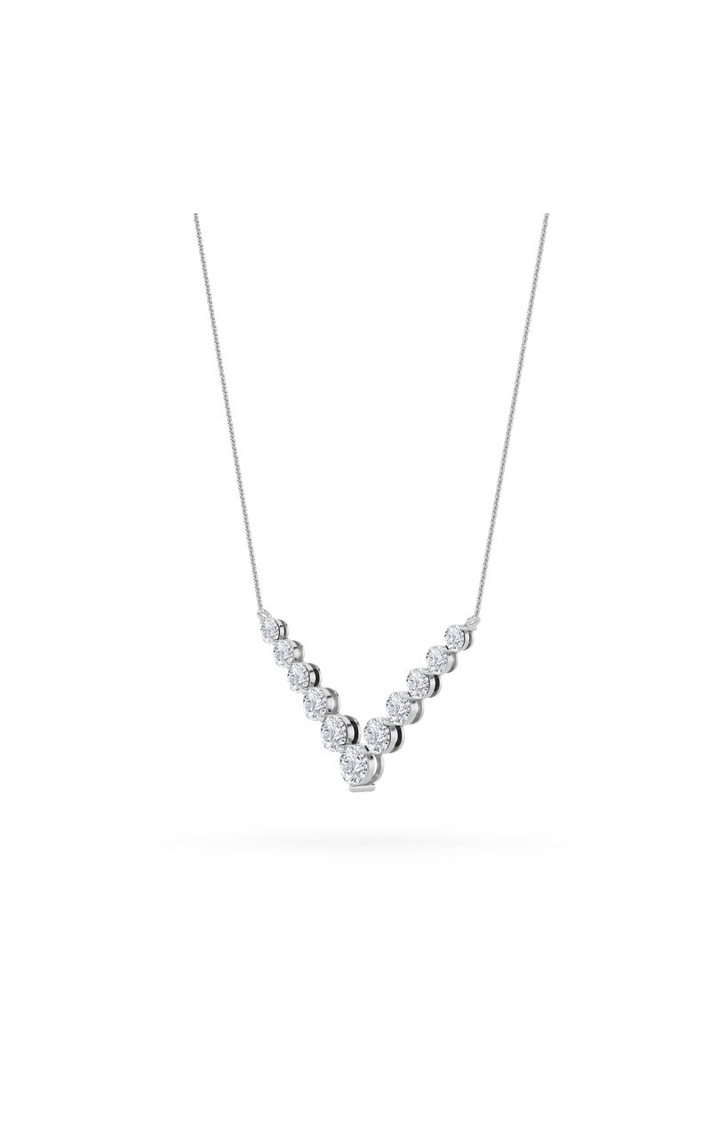 5Cttw Round Shaped Lab Grown Diamond (F/VS) Graduating V Necklace in 14K Gold