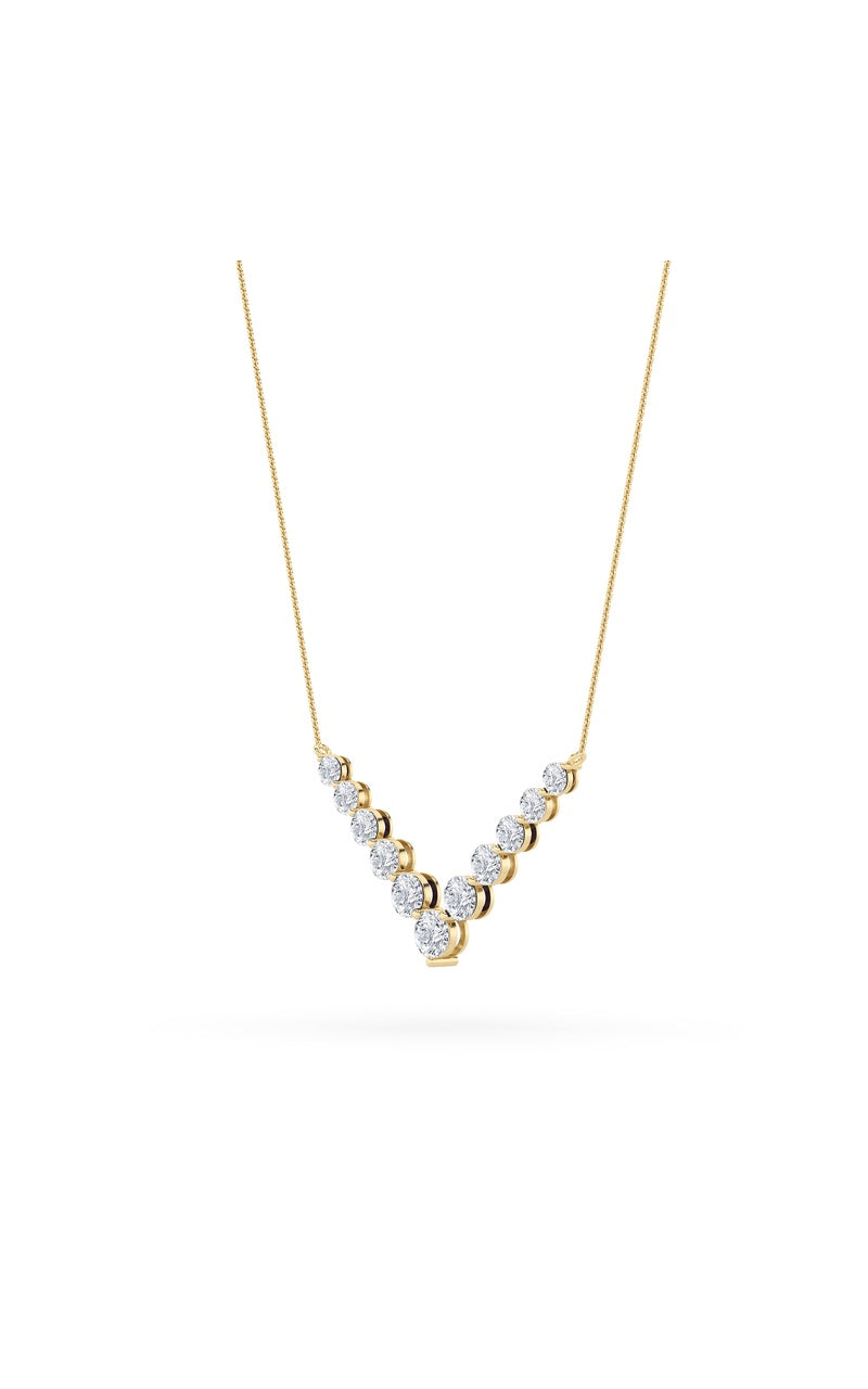 5CTW Round Shaped Lab Grown Diamond (F/VS) Graduating V Necklace in 14K Gold