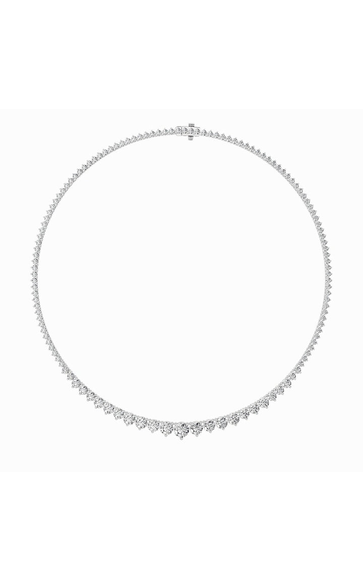 20Cttw Round Shaped Lab Grown Diamond (F/VS) Three Prong Graduating Necklace in 14K Gold