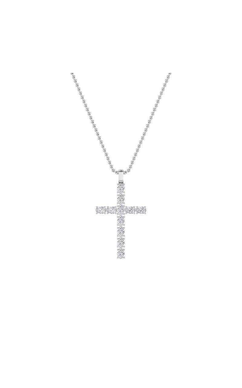 2Cttw Oval Shaped Lab Grown Diamond (F/VS) Cross Pendant in 14K Gold