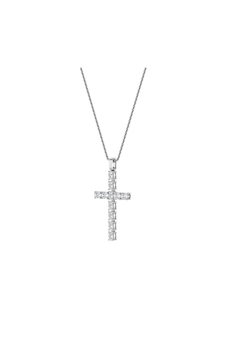 2CTW Oval Shaped Lab Grown Diamond (F/VS) Cross Pendant in 14K Gold