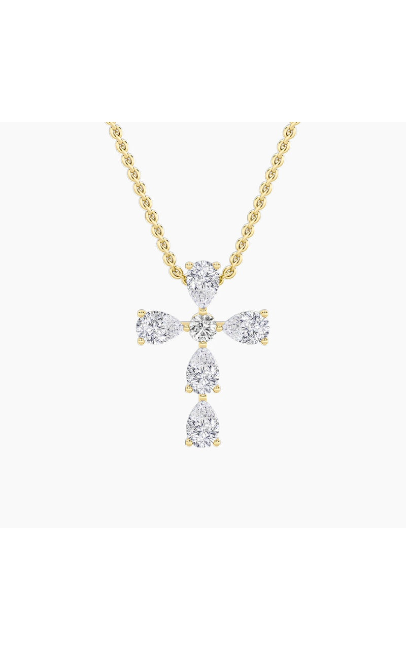 2.5Cttw Pear Shaped Lab Grown Diamond (F/VS) CrossPendant in 14K Gold