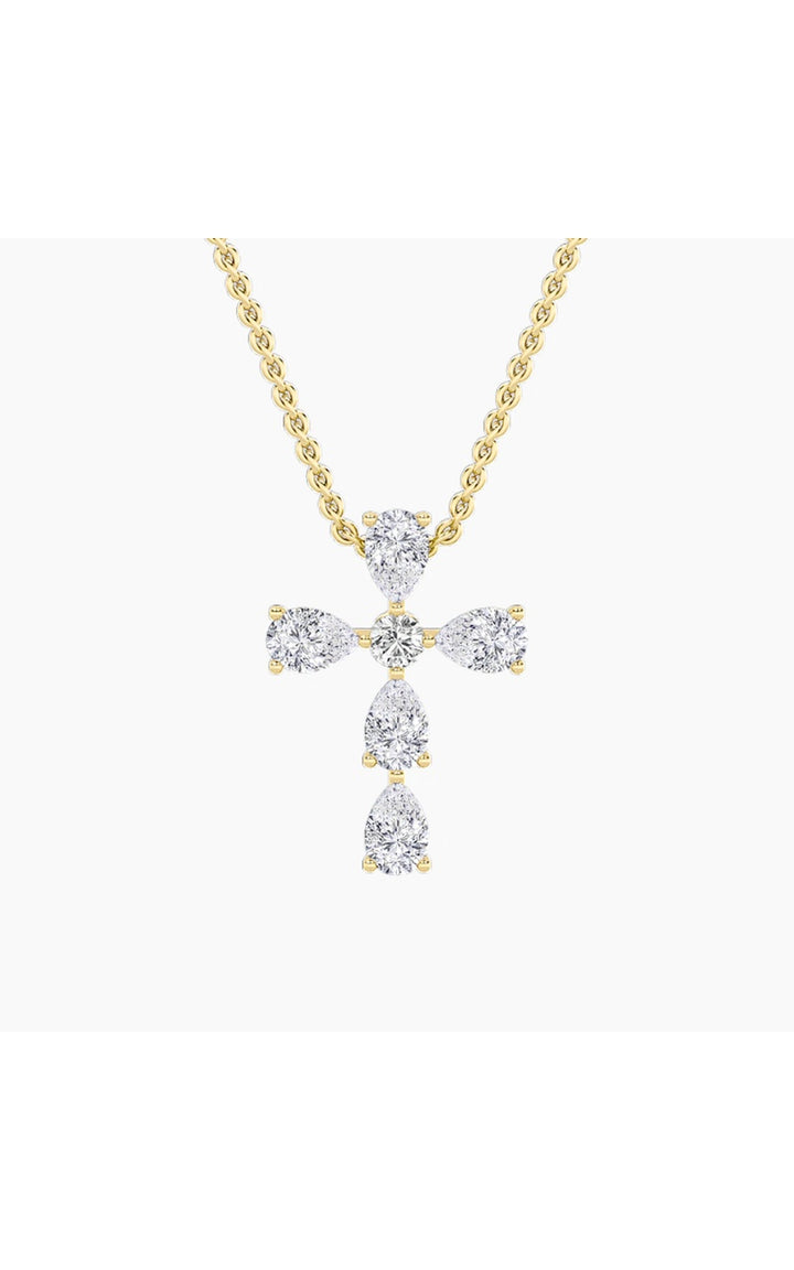2.5Cttw Pear Shaped Lab Grown Diamond (F/VS) CrossPendant in 14K Gold