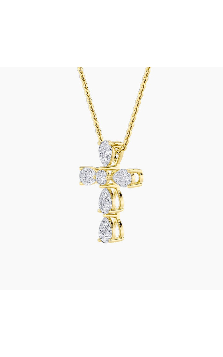 2.5CTW Pear Shaped Lab Grown Diamond (F/VS) Cross Pendant in 14K Gold
