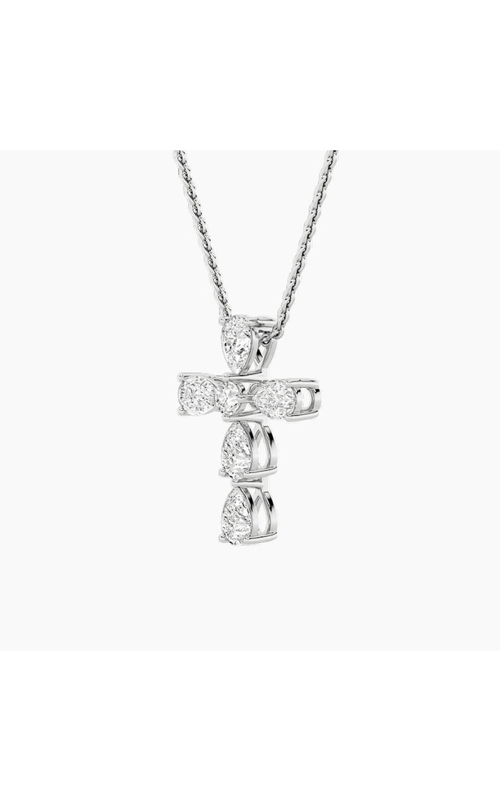 2.75CTW Pear Shaped Lab Grown Diamond (F/VS) Cross Pendant in 14K Gold