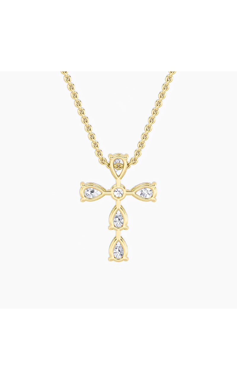 2.75Cttw Pear Shaped Lab Grown Diamond (F/VS) Cross Pendant in 14K Gold