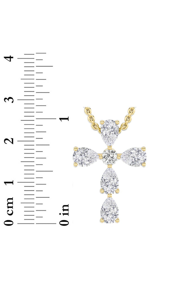2.75Cttw Pear Shaped Lab Grown Diamond (F/VS) Cross Pendant in 14K Gold