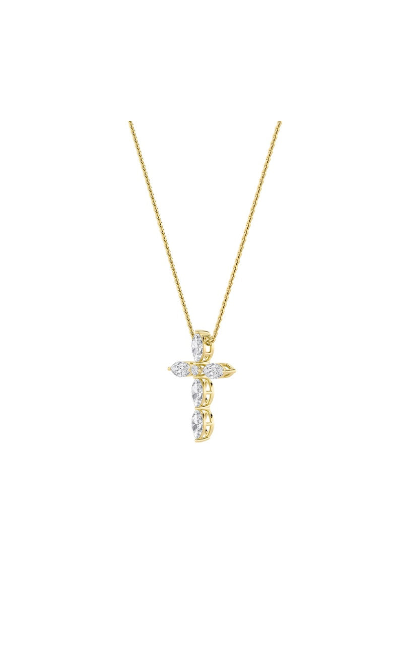 2CTW Marquise Shaped Lab Grown Diamond (F/VS) Cross Pendant in 14K Gold