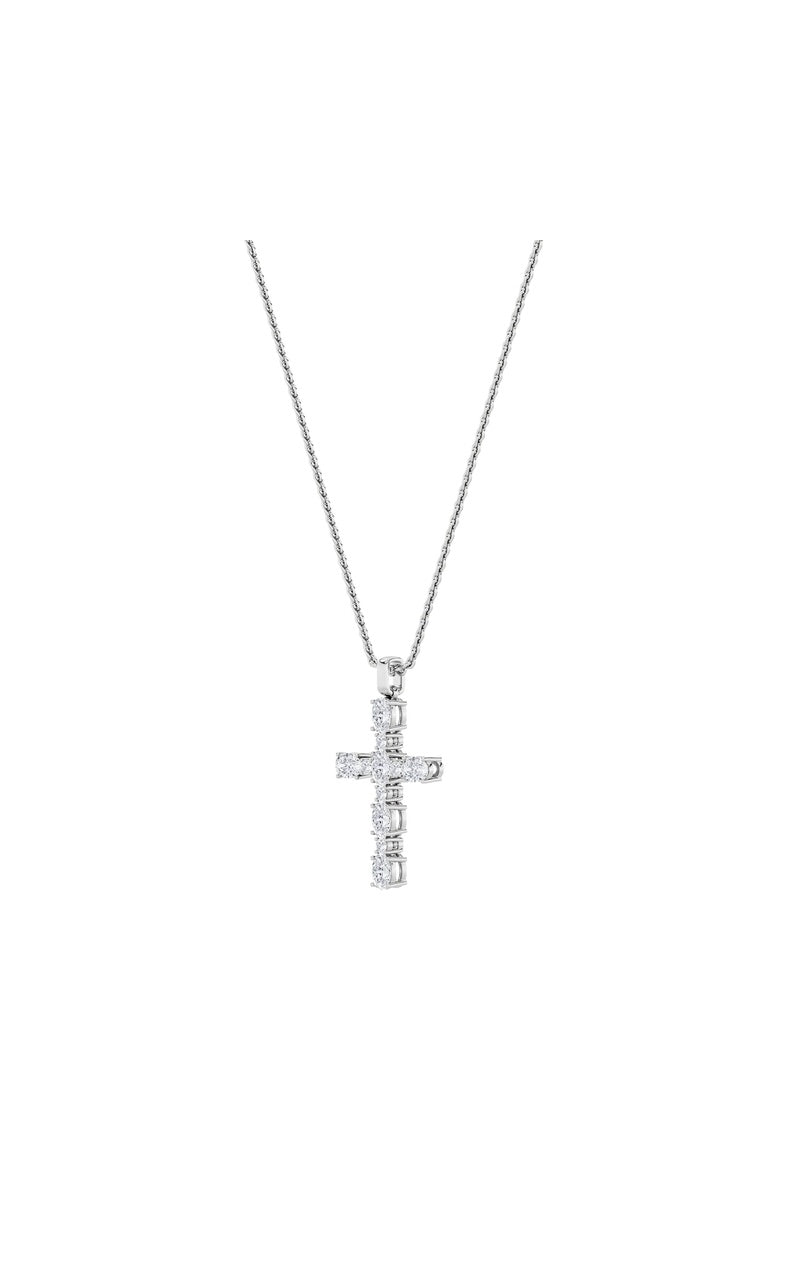 2Cttw Oval Shaped Lab Grown Diamond (F/VS) Cross Pendant in 14K Gold