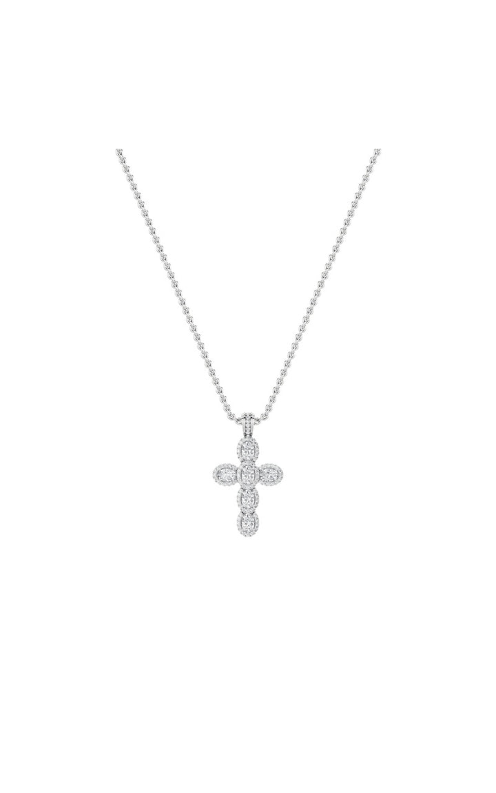 3Cttw Oval Shaped Lab Grown Diamond (F/VS) Cross Pendant in 14K Gold