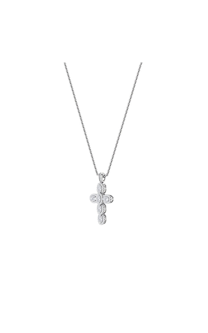 3CTW Oval Shaped Lab Grown Diamond (F/VS) Cross Pendant in 14K Gold