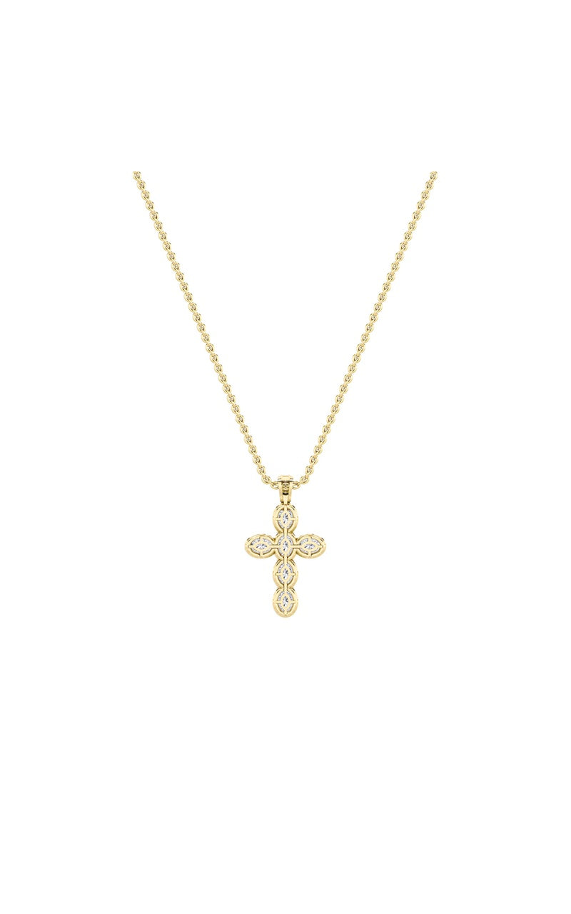 3CTW Oval Shaped Lab Grown Diamond (F/VS) Cross Pendant in 14K Gold