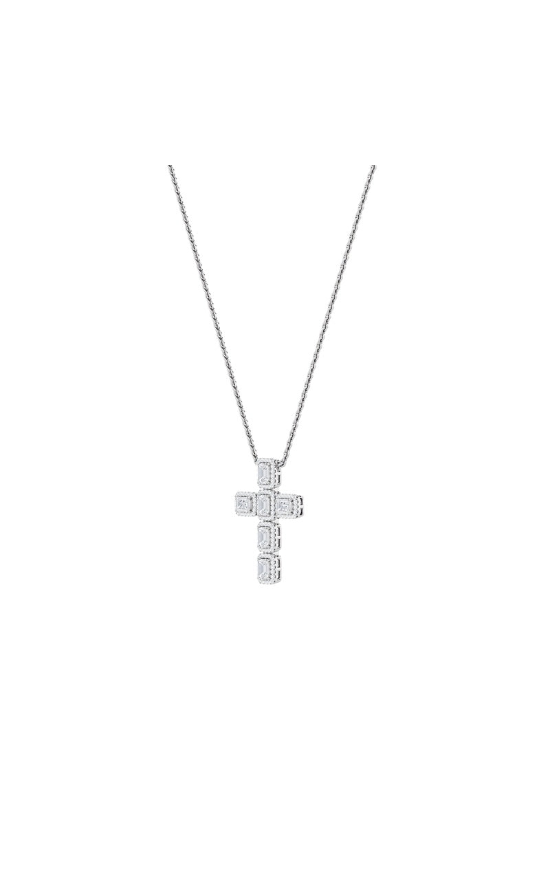 3Cttw Emerald Shaped Lab Grown Diamond (F/VS) Cross Pendant in 14K Gold